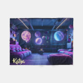 Celestial Futuristic Home Grote Paarse Planeet Fleece Deken (Voorkant (Horizontaal))