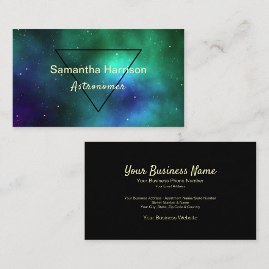 Celestial galaxy Astrology Green Triangle Chic Visitekaartje (Voorkant / Achterkant)