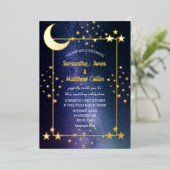 Celestial Galaxy Cosmos Moon Sky Gold Folie Weddin Folie Uitnodiging (Staand Voorkant)