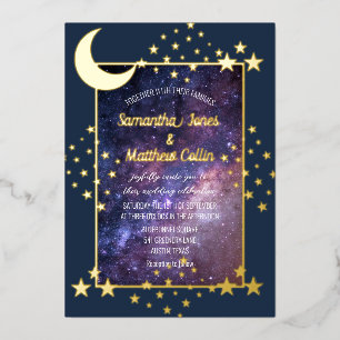 Celestial Galaxy Cosmos Moon Sky Gold Folie Weddin Uitnodiging