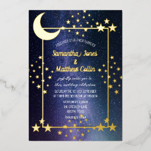 Celestial Galaxy Cosmos Moon Sky Gold Folie Weddin Uitnodiging