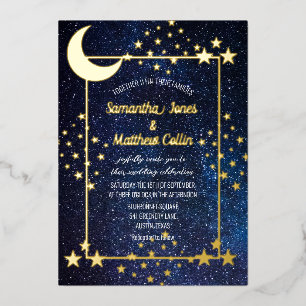 Celestial Galaxy Cosmos Moon Sky Gold Folie Weddin Uitnodiging