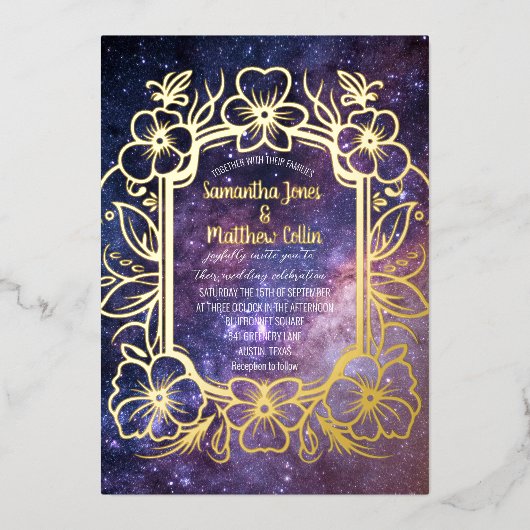 Celestial Galaxy Cosmos Night Gold Folie Wedding Folie Uitnodiging (Voorkant)