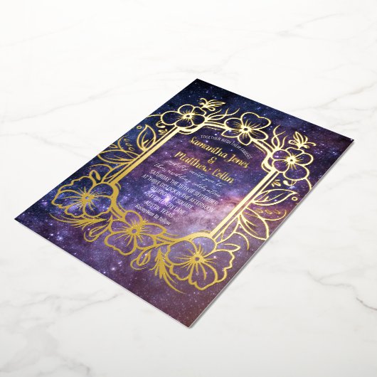 Celestial Galaxy Cosmos Night Gold Folie Wedding Folie Uitnodiging (Gedraaid)