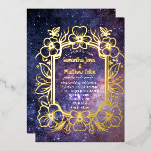 Celestial Galaxy Cosmos Night Gold Folie Wedding Uitnodiging