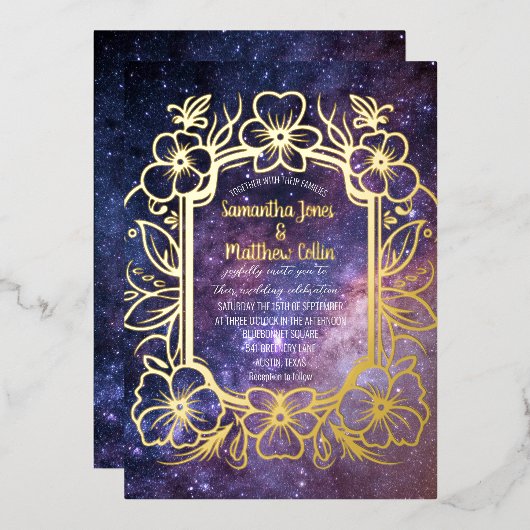 Celestial Galaxy Cosmos Night Gold Folie Wedding Uitnodiging (Voorkant / Achterkant)