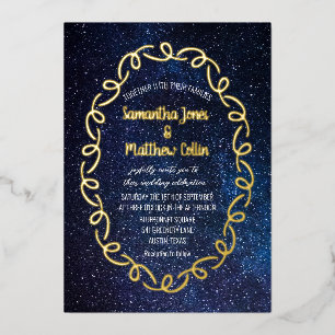 Celestial Galaxy Cosmos Sky Gold Folie Wedding Uitnodiging