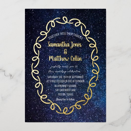 Celestial Galaxy Cosmos Sky Gold Folie Wedding Uitnodiging (Voorkant)