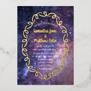 Celestial Galaxy Cosmos Sky Gold Folie Wedding Uitnodiging