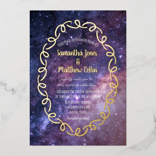Celestial Galaxy Cosmos Sky Gold Folie Wedding Uitnodiging (Voorkant)