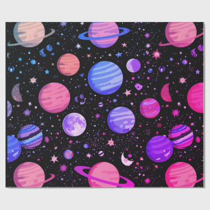 Celestial Galaxy Gift Wrapping Paper Zwart Cadeaupapier