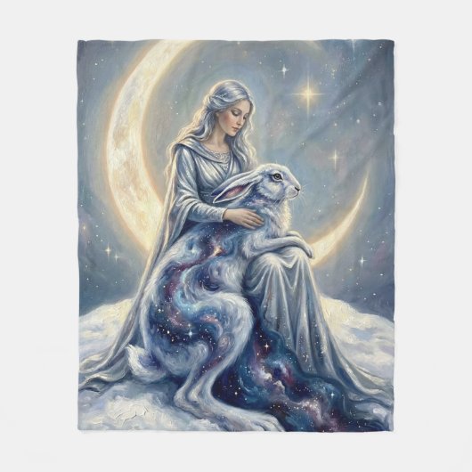 Celestial Galaxy Hare Moon Goddess Fantasy Art Fleece Deken (Voorkant)