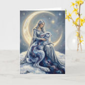 Celestial Galaxy Hare Moon Goddess Fantasy Art Kaart (Gele Bloem)
