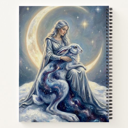 Celestial Galaxy Hare Moon Goddess Fantasy Art Notitieboek (Achterkant)