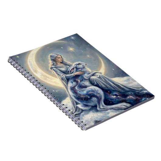 Celestial Galaxy Hare Moon Goddess Fantasy Art Notitieboek (Rechterzijde)