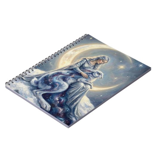 Celestial Galaxy Hare Moon Goddess Fantasy Art Notitieboek (Linkerzijde)