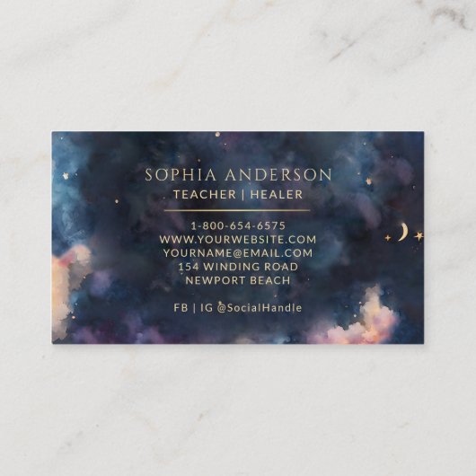 Celestial Galaxy Midnight Navy Blue Modern Chic Visitekaartje (Achterkant)