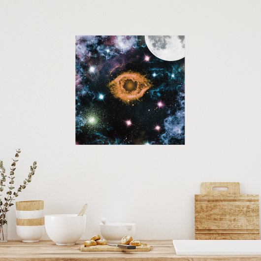 Celestial Galaxy Nebula Planet Hubble Foto Poster (Keuken)