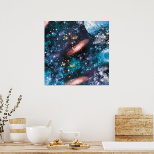 Celestial Galaxy Nebula Planet Hubble Foto Poster (Keuken)