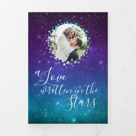Celestial Galaxy Night Sky Stars Foto Weddenschap Drieluik Uitnodiging (Cover)
