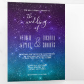 Celestial Galaxy Night Sky Stars Foto Weddenschap Drieluik Uitnodiging (Binnenzijde eerst)