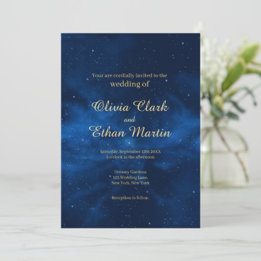 Celestial Galaxy Night Sky Theme Weddenschap Kaart (Staand voorkant)