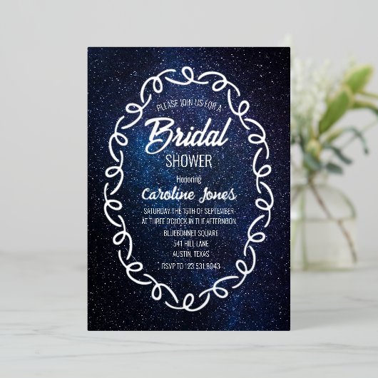 Celestial Galaxy Sky Lijst Gold Foil Vrijgezellenf Folie Uitnodiging (Staand Voorkant)