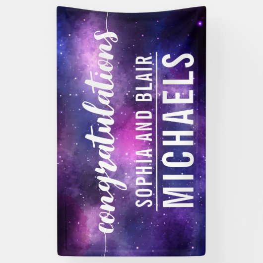Celestial Galaxy Space Bruiloft Gefeliciteerd Spandoek (Verticaal)