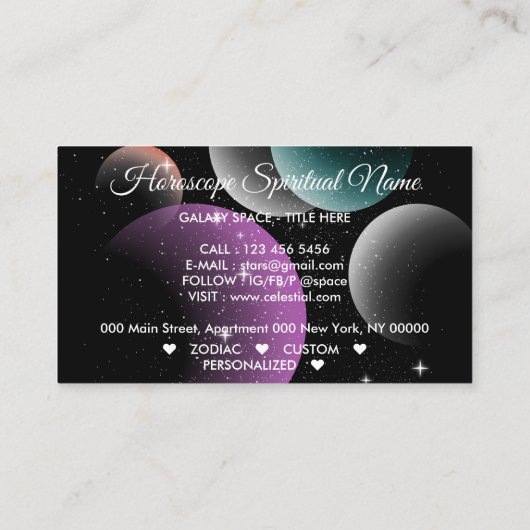 Celestial Galaxy Space Horoscope Visitekaartje (Achterkant)