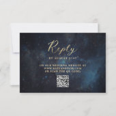 Celestial Galaxy Stars Midnight Navy Wedding QR RSVP Kaartje (Voorkant)