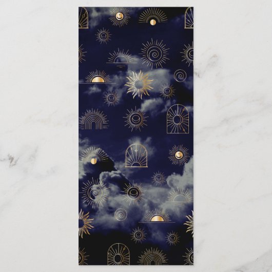 Celestial Galaxy Sun Crescent Moon Navy Boho Menu (Achterkant)