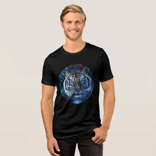 Celestial Galaxy Tiger Art Print Tri-Blend Shirt (Voorkant volledig)
