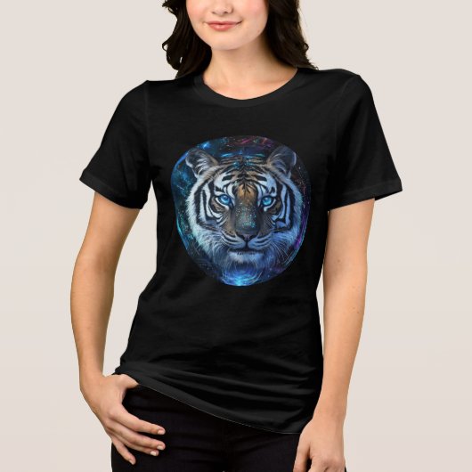 Celestial Galaxy Tiger Art Print Tri-Blend Shirt (Voorkant)