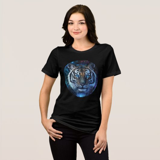 Celestial Galaxy Tiger Art Print Tri-Blend Shirt (Voorkant volledig)