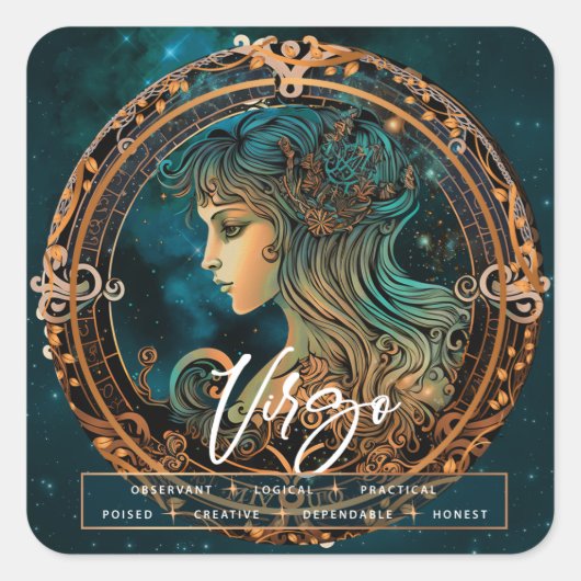 Celestial Galaxy Virgo Fantasy ETHERISCHE Dierenri Vierkante Sticker (Voorkant)