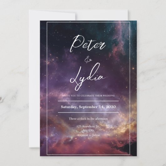 Celestial Galaxy Wedding Invitation Kaart (Voorkant)