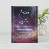 Celestial Galaxy Wedding Invitation Kaart (Staand voorkant)