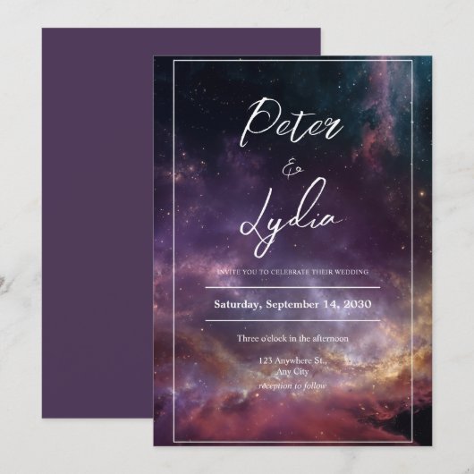 Celestial Galaxy Wedding Invitation Kaart (Voorkant / Achterkant)