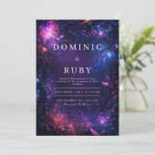 Celestial Galaxy Wedding Invitation Kaart (Staand voorkant)