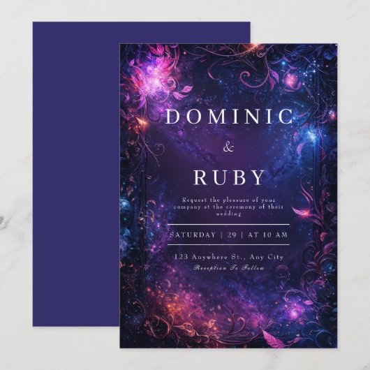 Celestial Galaxy Wedding Invitation Kaart (Voorkant / Achterkant)