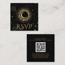 Celestial Galaxy Zwart QR Code Bruiloft RSVP Informatiekaartje