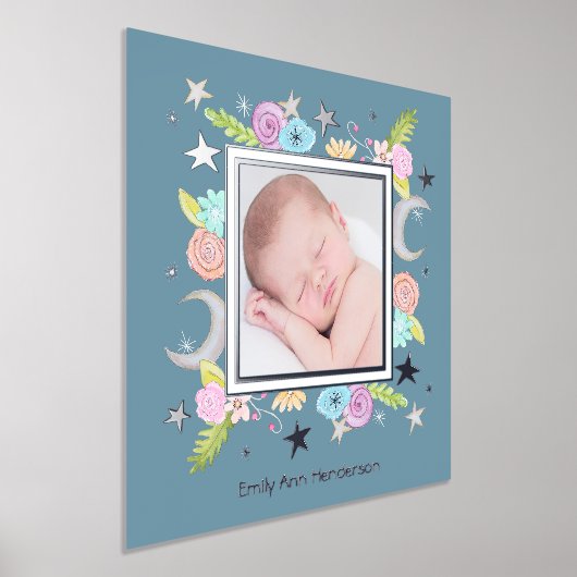 Celestial Garden Moon Star Blauwgroen pasgeboren f Folie Afdrukken (Laagn)