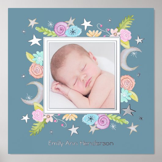 Celestial Garden Moon Star Blauwgroen pasgeboren f Folie Afdrukken (Voorkant)
