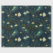 Celestial Garden Navy Blue, Gouden Bloemen Decoupa Cadeaupapier (Vlak)