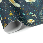 Celestial Garden Navy Blue, Gouden Bloemen Decoupa Cadeaupapier (Rol Hoek)