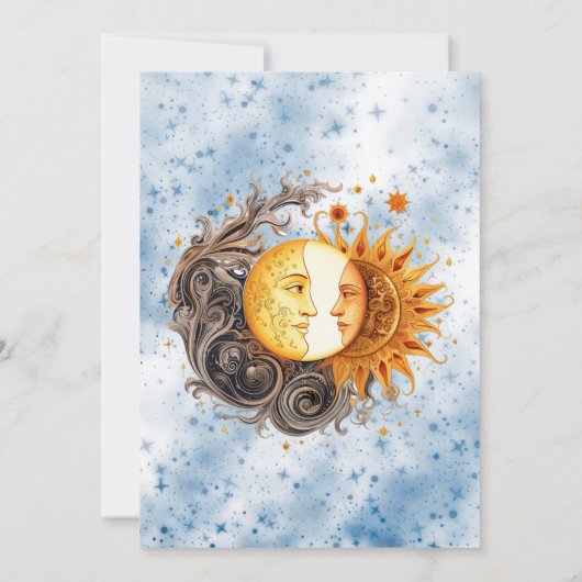 Celestial geel blauw zon bruiloft koppels douche kaart (Achterkant)