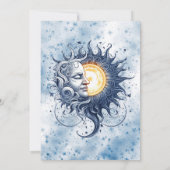 Celestial Geel Blauw Zon Maan Art Deco Bruiloft Kaart (Achterkant)