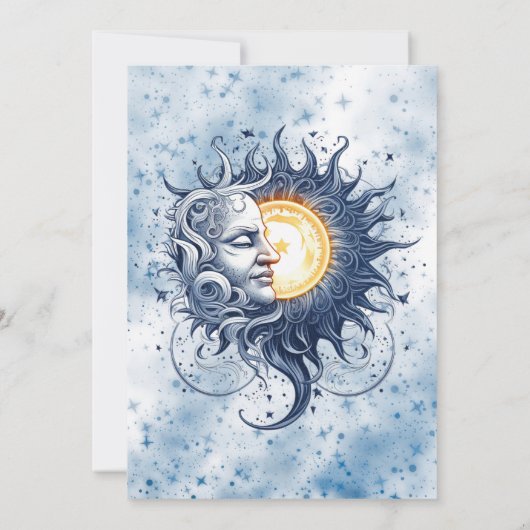 Celestial Geel Blauw Zon Maan Art Deco Bruiloft Kaart (Achterkant)