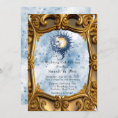 Celestial Geel Blauw Zon Maan Art Deco Bruiloft Kaart (Voorkant / Achterkant)