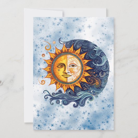 Celestial Geel Blauw Zon Maan Bachelorette Party Kaart (Achterkant)